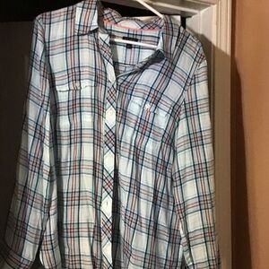 Talbots Light Blue and Red Plaid Casual Shirt